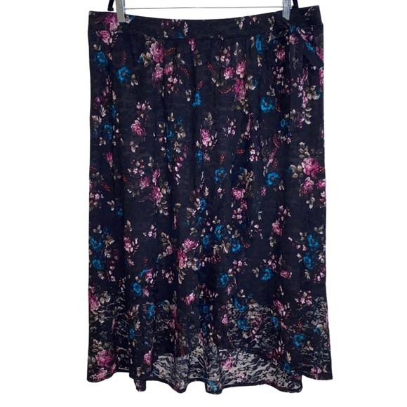 Lane Bryant Mock Wrap Black Floral Lace Skirt Hi Low Midi Size 22/24 - Picture 2 of 10